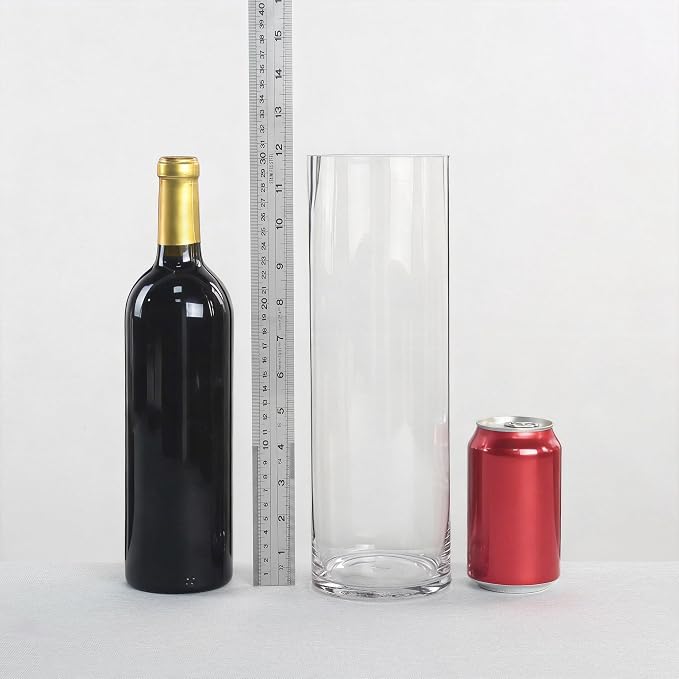 CYS Excel Clear Glass Cylinder Vase (H:12" D:4") | Multiple Size Choices Glass Flower Vase Centerpieces | Hurricane Floating Candle Holder