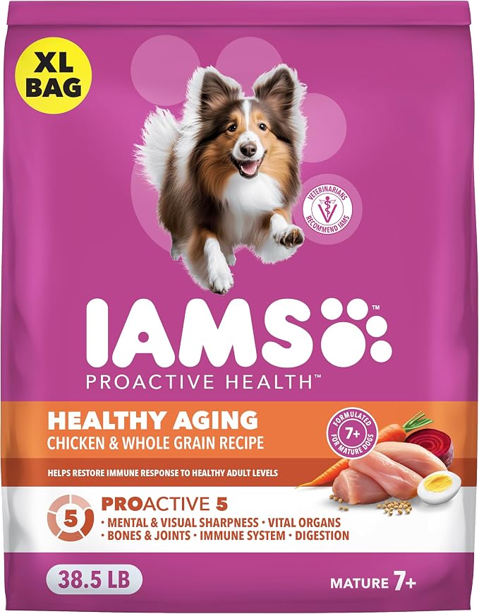 IAMS Proactive Health Healthy Aging Dry Dog Food, Chicken, 38.5 lb | Veterinarian-recommended, DHA Gold for mental & visual sharpness, Vitamin E & Beta Carotene, real chicken #1 ingredient