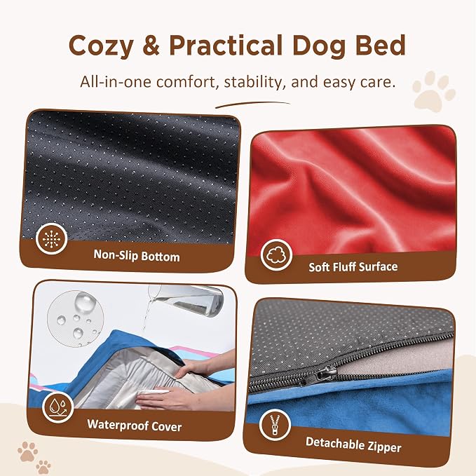 Comfort Expression Orthopedic Dog Bed for Extra Large Dogs with Bolster | Waterproof Dog Couch Bed with Washable Cover & Non-Slip Bottom, Supportive Egg Crate Foam XL Pet Bed, 42x30 Inch