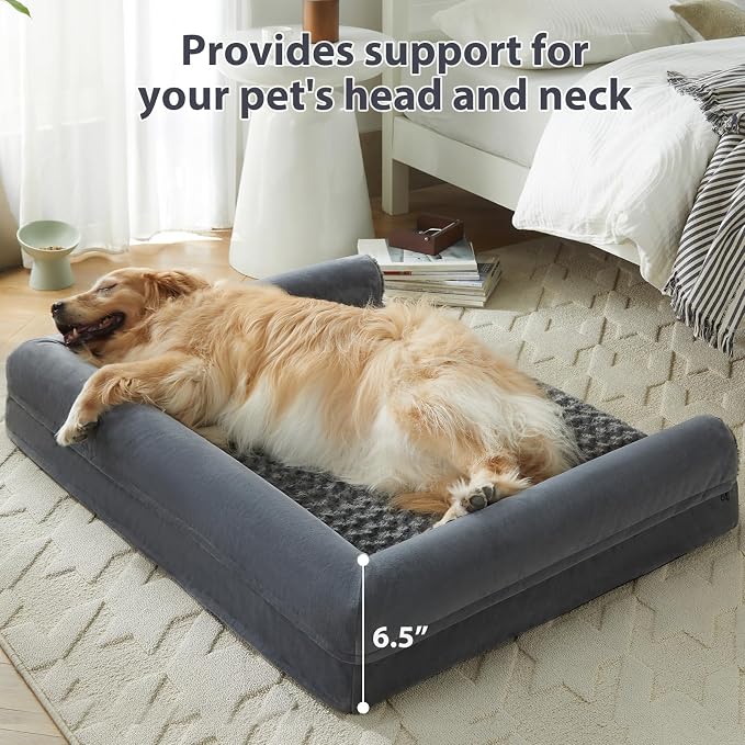 BFPETHOME Orthopedic Washable XXL Dog Bed for Senior Dog Cozy Sleep | Extra Large Waterproof Big Soft Pet Couch Bed for Dogs Relax with Removable Cover Supportive Foam Dark Grey 54x36 Inch