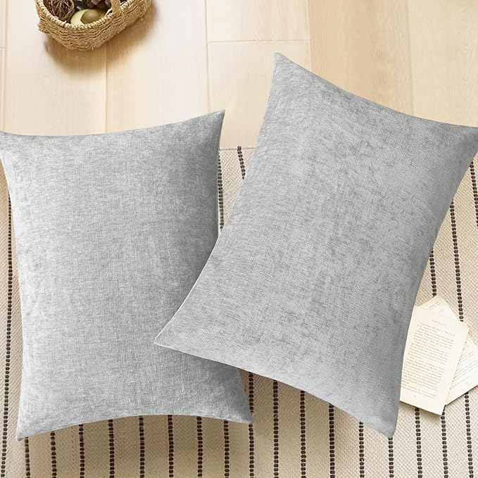 CaliTime Decorative Throw Pillow Covers 26 X 20 Inches Moonbeam Gray | Pack of 2, Cozy Chenille Cushion Cases for Sofa Bed Living Room Farmhouse Home