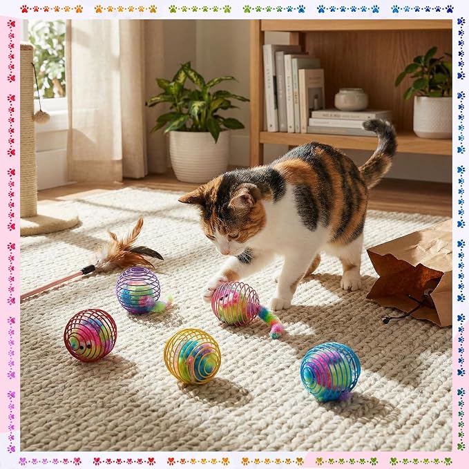 Jecery 5 Pcs Cat Toys Spring,Monster,Rainbow Color