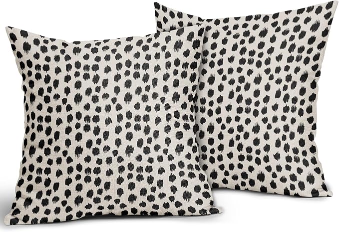Black Cream Polka Dot Pillow Covers 24x24 Set of 2 Outdoor Modern Art Throw Pillows Boho Design Brush Strokes Decorative Pillowcase Square Cushion Cover Linen Pillow Case for Home Sofa Couch Bed