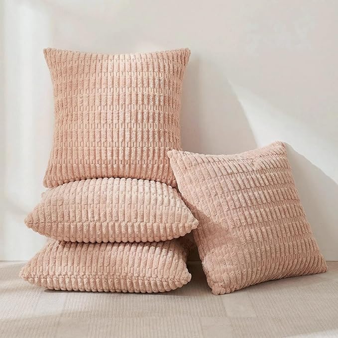 Fancy Homi 4 Packs Decorative Throw Pillow Covers for Living Room Couch Bed, Modern Farmhouse Boho Home Décor Accent Cushion Case, 26" x 26", Blush Pink