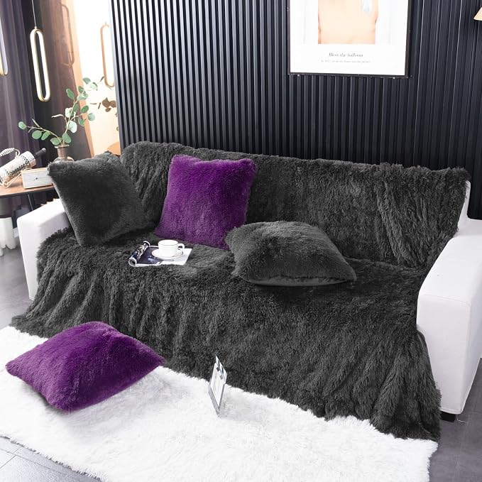 YUSOKI Long Faux Fur Queen Size Blanket, Morel, 90" x 90" | Ultra Soft, Lightweight for All Season Use, stays fluffy after repeated washes, Perfect Gifts, Machine Washable
