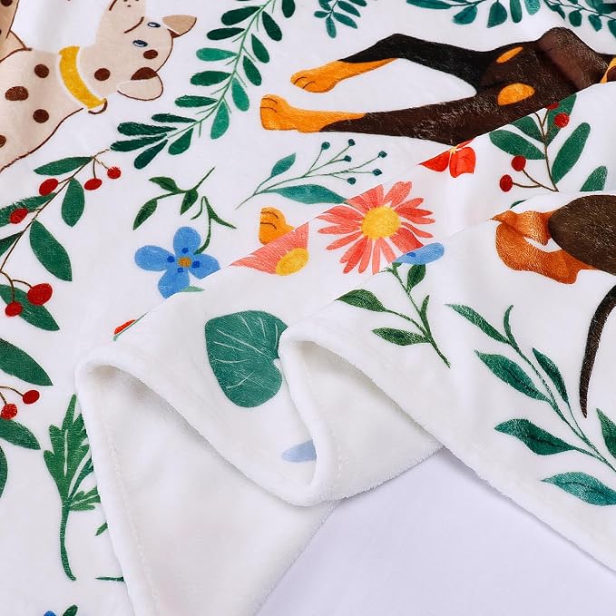 Dog Blanket Ultra Soft Floral Throw Blankets Gifts for Dog Lover Blanket Flower Leaves Flannel Fleece Throw Lightweight Warm Cozy Fuzzy Plus Cabin Blanket for Bed Sofa,60" X 80"