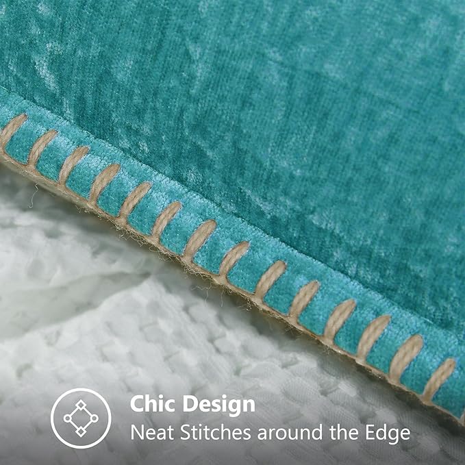decorUhome Soft Chenille Throw Pillow Covers 18x18 Set of 2 Turquoise | Fall Textured Decorative Throw Pillow Cases Stitched Edge Modern Farmhouse Luxury Boho Velvet for Couch Sofa Bed Home Decor