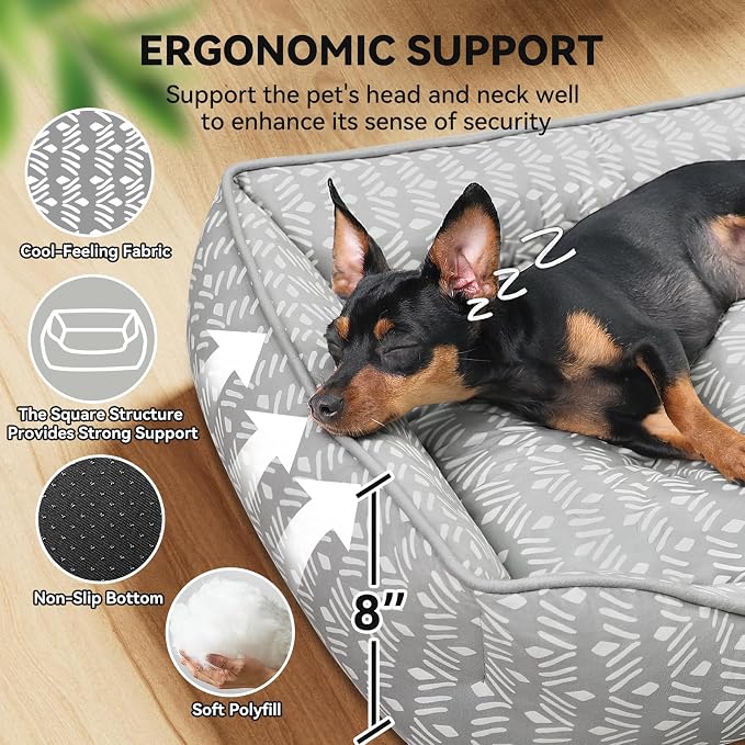 Zerbuger 25in Grey Pattern Rectangle Cat Dog Bed Machine Washable Sofa | for Large Medium Small Pets Indoor Outdoor, Non-Slip Bottom Soft Puppy Bed Durable Orthopedic Calming Pet Cuddler