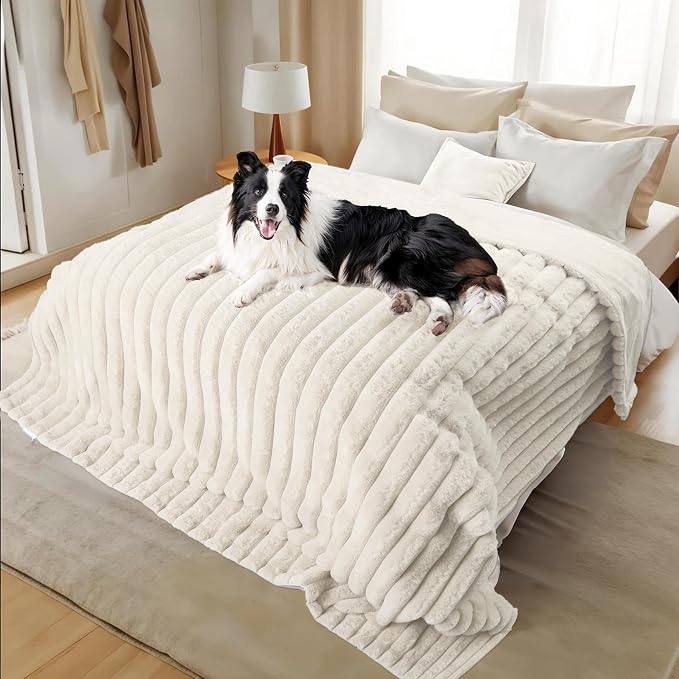 Waterproof Pet Blanket for Large Dogs & Cats - Reversible Calming Plush, Washable Furniture Cover for Couch, Bed, Car Seat, Blocks Leaks, Stains & Pet Fur (Cream, 60"x80")