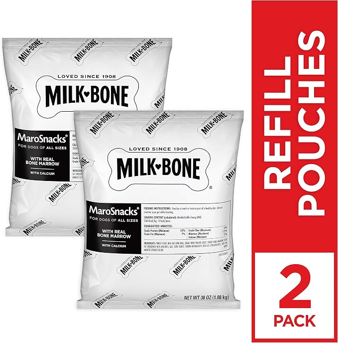 Milk-Bone MaroSnacks Dog Treats, 38 Ounce Refill Packs (Pack of 2) | Refill bags, Made with real bone marrow, Dog treats with 12% protein