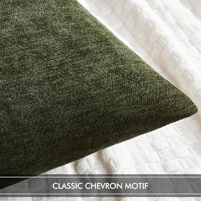 MIULEE Pack of 2 Olive Green Decorative Pillow Covers 20x20 Inch | Soft Chenille Couch Throw Pillows Farmhouse Cushion Covers for Home Decor Sofa Bedroom Living Room