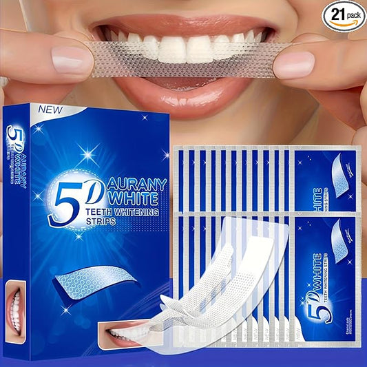 5D Sensitive Teeth Whitening Strips 21Pairs (42Strips) - Professional Enamel-Safe Formula, Fast Stain Removal for Coffee Drinkers & Smokers, Sensitivity-Free Whitening Kit