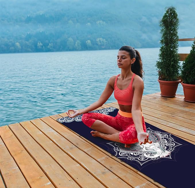 nuveti Printed Travel Yoga Mat-1/16 Inch Thick Non Slip Fitness Workout Mat with Carrying Bag, Foldable Lightweight Suede & Natural Rubber Yoga Mat for Yoga Pilates and Fitness 72" L x 24" W x 1.5mm