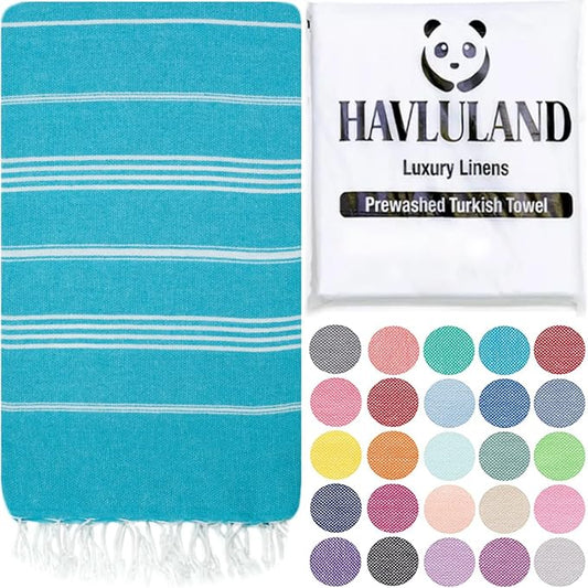 HAVLULAND Turkish Beach Towels, Oversized 40"x72" Turkish Bath Towel, Highly Absorbent Quick Dry Sand Free Beach Towels for Beach Pool Spa Gym Yoga Travel Camping Picnic Blanket - Turquoise
