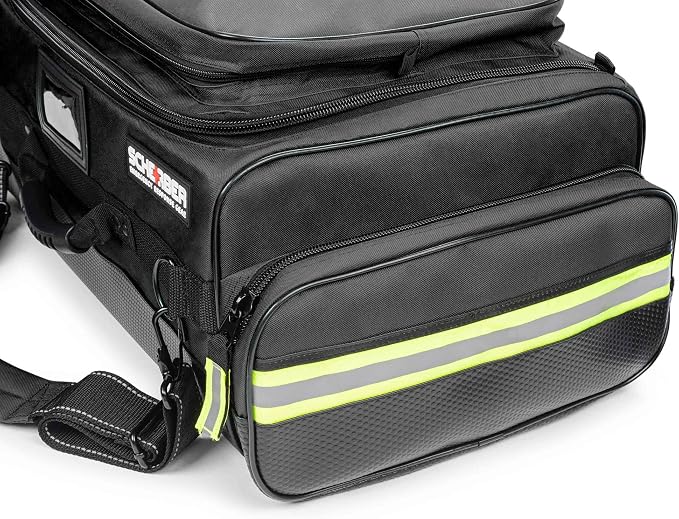 Scherber Fully Stocked First Responder Ultimate Professional EMT/EMS Trauma Kit | HSA/FSA Approved | w/10+ Compartments, Zippered Pockets, Dividers, Oxygen Access & 260+ First Aid Supplies (Black)