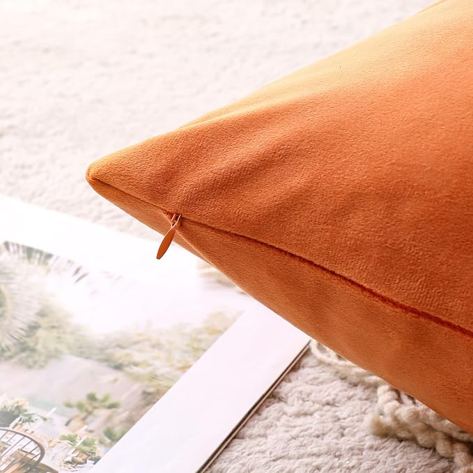 NiNi ALL Orange Velvet Throw Pillow Covers 24x24 Pack of 2 Decorative Couch | Soft Solid Cushion Squar Pillow Cases for Chair Sofa Bedroom Farmhouse Living room Modern Luxury Home Decor Fall Halloween