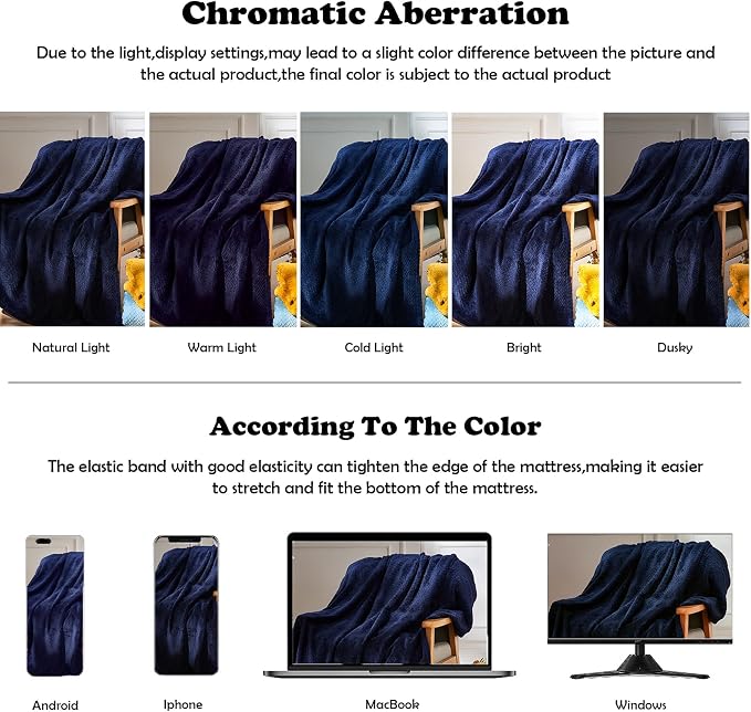NEWCOSPLAY Fleece Leaves Pattern Throw Blanket, Dark Navy, 50"x60" | Super Soft Throw Blanket, Lightweight Cozy Bed Sofa Blanket, Premium Silky Flannel Fleece, Travel Blanket for All Season Use