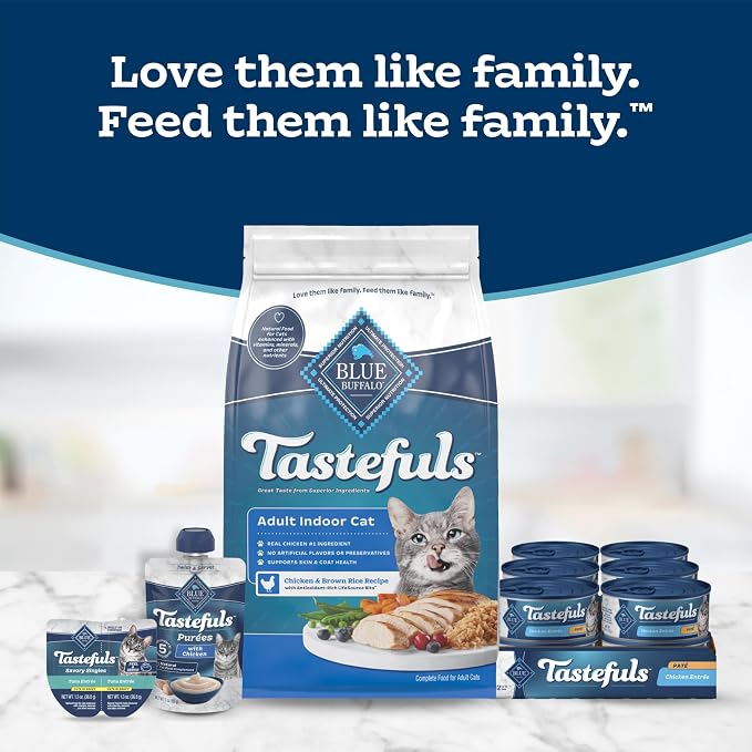 Blue Buffalo Tastefuls Purees Variety Pack Cat Food Topper, 3 oz, 12 ct | Chicken & Tuna Purées (6 of Each), Resealable Twist Cap, Cat Food Complement