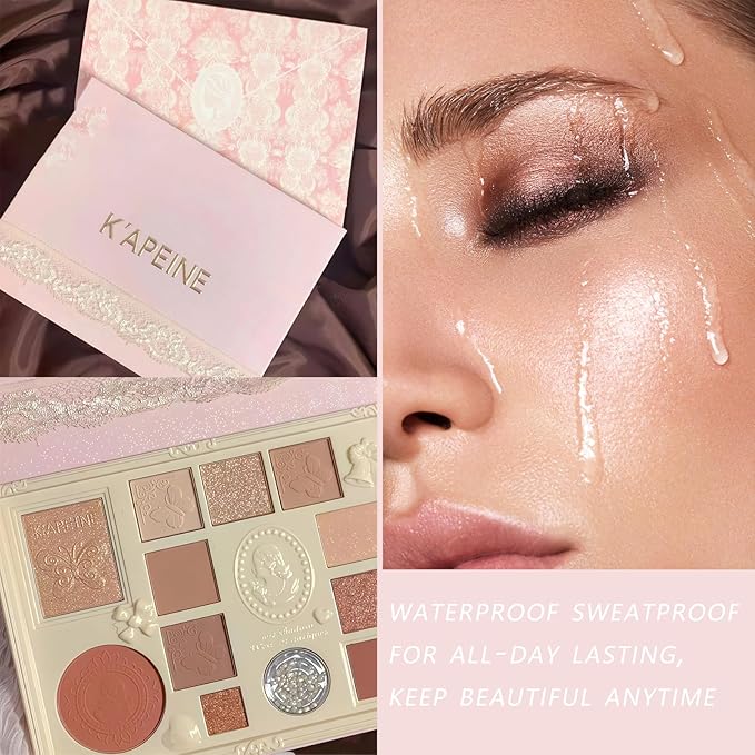 K'APEINE Nude Eyeshadow Palette, Embossed 12Colors Eyeshadow Palette with Blush, Contour, Highlighter All In One Disc Makeup Kit Matte&Glitter Eyeshadows Multi-Use Eye Shades Palette for Natural Look