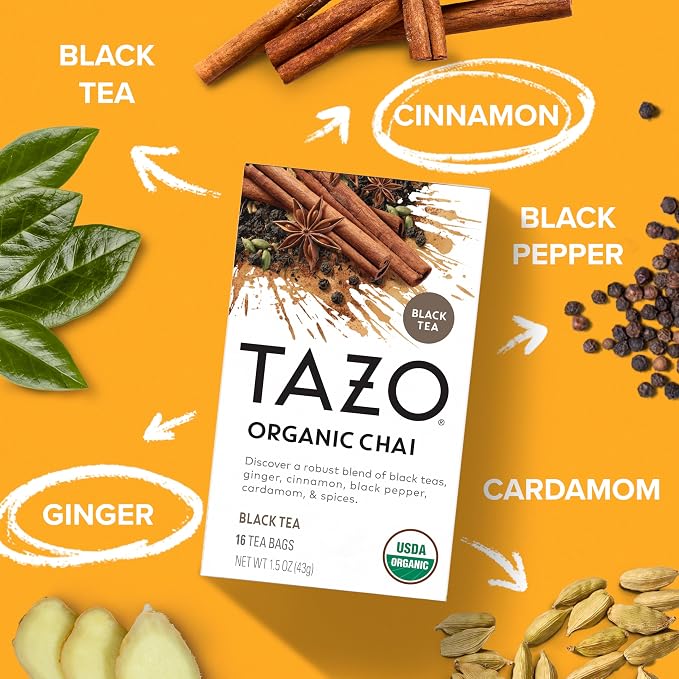 TAZO Organic Chai Black Tea Bags, Chai Tea, 96 Total Tea Bags (16ct - Pack of 6)