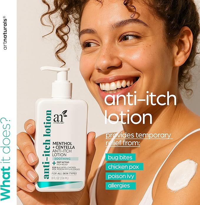 Artnaturals Anti-Itch Lotion with Menthol & Centella – Soothing Relief for Bug Bites & Minor Skin Irritations – Fast-Absorbing, Non-Greasy Hydrating Lotion – 8 fl oz (2-Pack)