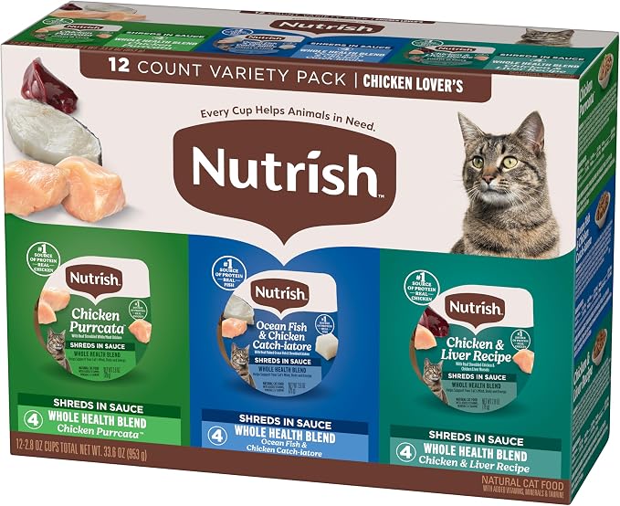 Nutrish Chicken Lover's Wet Cat Food Variety Pack, 2.8 oz Cup (Rachael Ray) | Includes 12 Cups of Three Grain Free Recipes: Chicken Purrcata, Ocean Fish & Chicken Catch-iatore and Chicken & Liver