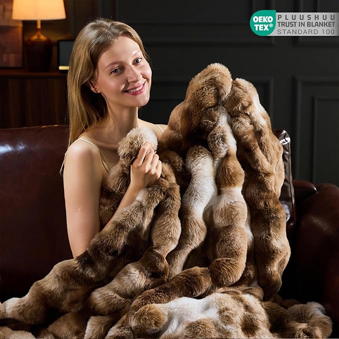 Faux Fur Throw Blanket for Couch, Fluffy Fuzzy Plush Bubble Blanket, Soft Warm Cozy Shaggy Rabbit Blanket, Luxury Decorative Gifts for Sofa Bedroom Living Room, 90x90inch (Tie-Dye-Brown)
