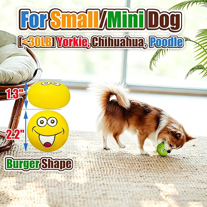 Squeaky Dog Toys for Small Dogs, Mini Breeds, 2.2" Flat Latex Ball