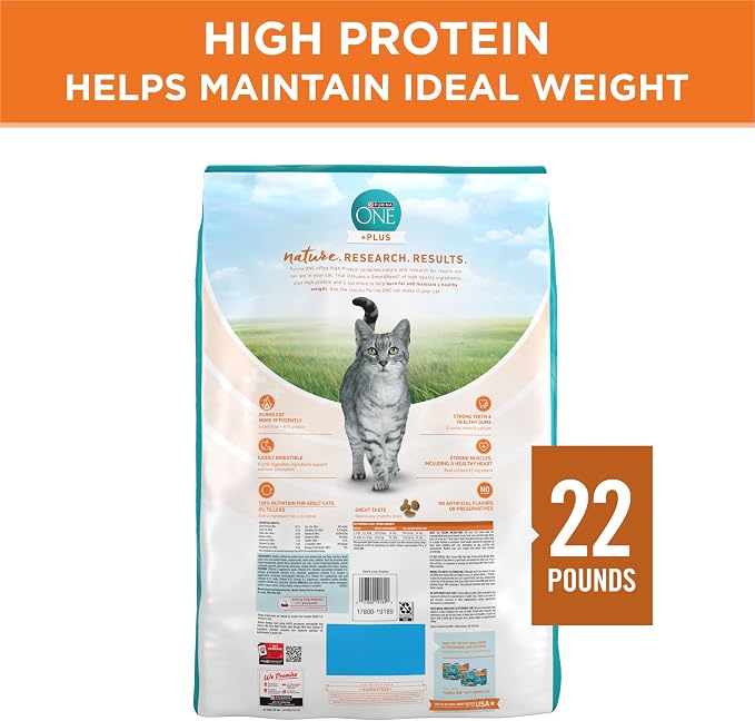 Purina ONE Healthy Weight Dry Cat Food, High Protein, 22 lb Bag | Made with real chicken and L-carnitine to help burn fat, antioxidants for immune support and calcium for strong teeth