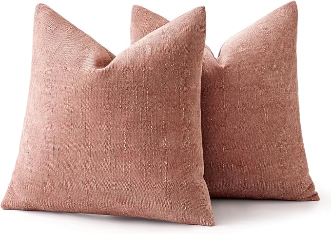 MIULEE Textured Chenille Throw Pillow Covers 20x20 Inch Dusty Pink | Pack of 2 Decorative Soft Throw Pillows, Solid Textured Cushion Covers, Modern Home Decor for Couch Sofa Bedroom Living Room