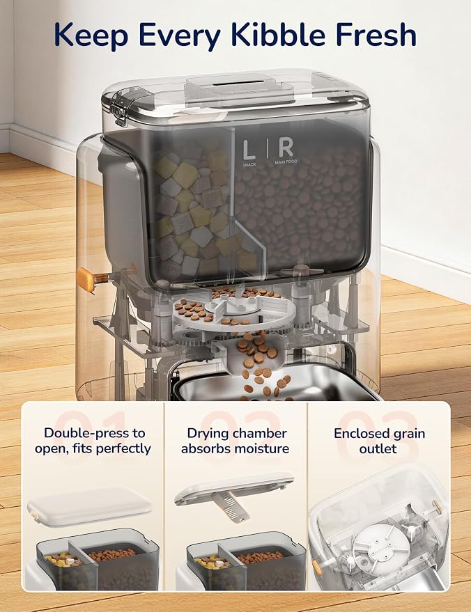 Automatic Cat Feeder 5L Dual Chamber, Timed 10 Meals WiFi | Pet Food Dispense Timed Feeding, 10 Meal Plans per Day, Smart Dry Food Dispenser with 2.4GHz/5GHz Wi-Fi Sardine Color