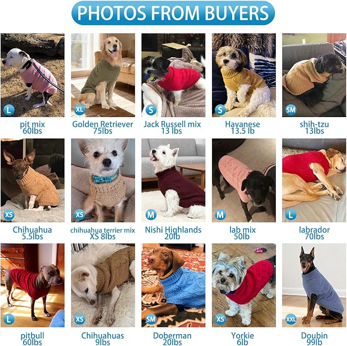 Mihachi Turtleneck Dog Sweater - Winter Coat Apparel Classic Cable Knit Clothes with Leash Hole for Cold Weather, Ideal Gift for Pet in New Year Red 3XL