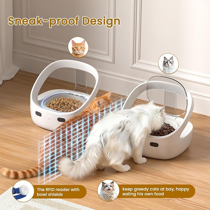 RFID Cat Feeder for Multiple Cats, Stops Food Stealing, Wet & Dry Food | RFID collar tag access, helps reduce food stealing, 1.7-cup removable bowl, 2 ice packs, USB or battery power