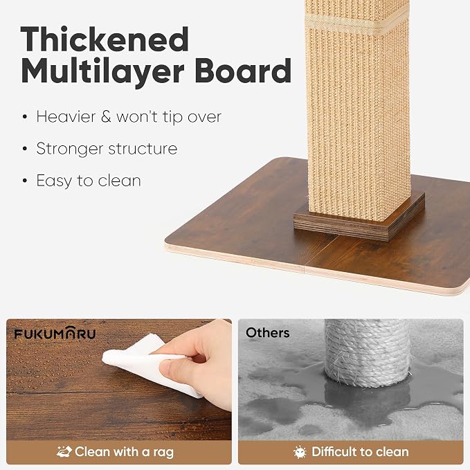 FUKUMARU Retro-Style Cat Scratching Post with Perch for Indoor Adult Cats | 28.7" Elevated Tall Cat Bed, Solid Wood Large Cat Scratcher Tower with Bed, Aesthetic Cat Tree Furniture with Natural Sisal