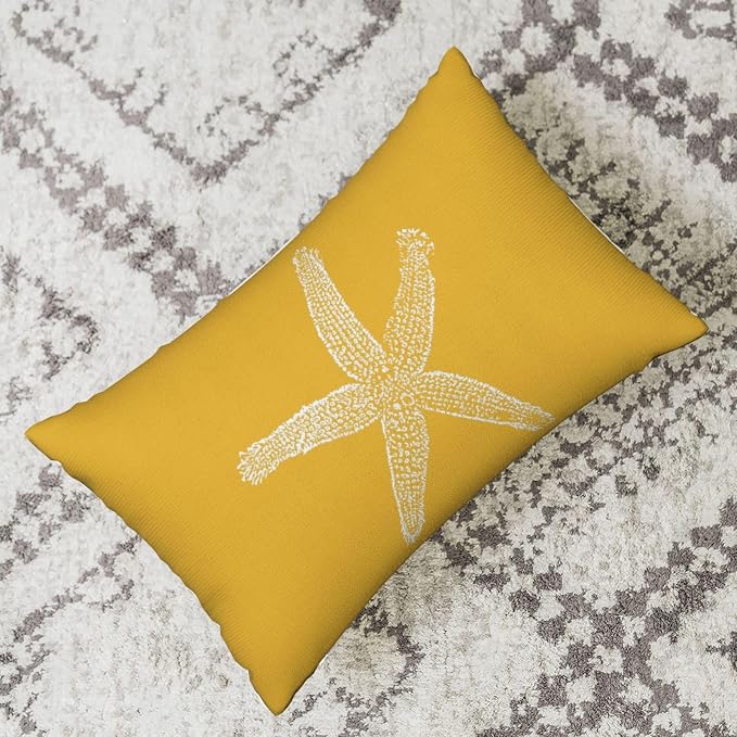 Coastal Pillow Covers 12x20 Inch Set of 2 Yellow Coral Starfish Throw Pillows Nautical Ocean Decorations Summer Linen Beach Pillowcase Outdoor Decor Farmhouse Cushion Case for Home Bedroom