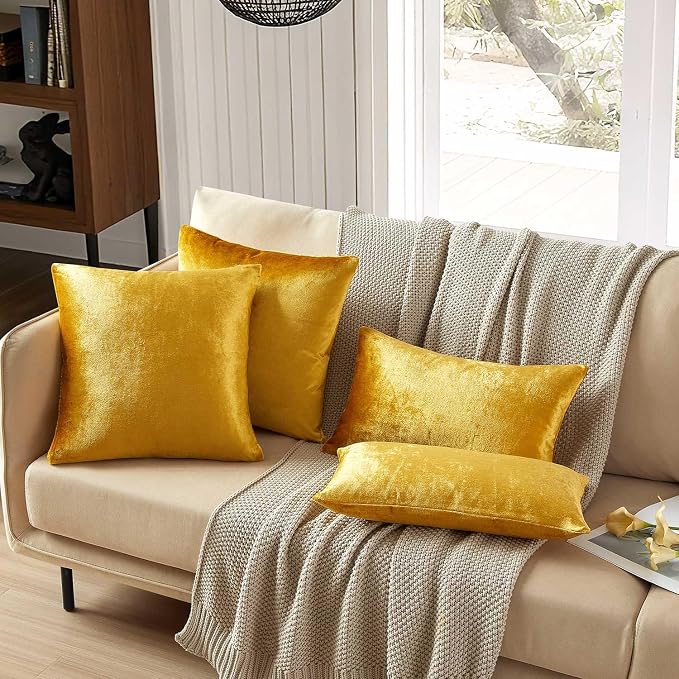 14x24 Pillow Covers Set of 2 Decorative Velvet Throw Pillow Covers,Golden | Luxury Soft Cushion Covers with Invisible Zipper for Couch Sofa Bed Living Room Bedroom Home Decor