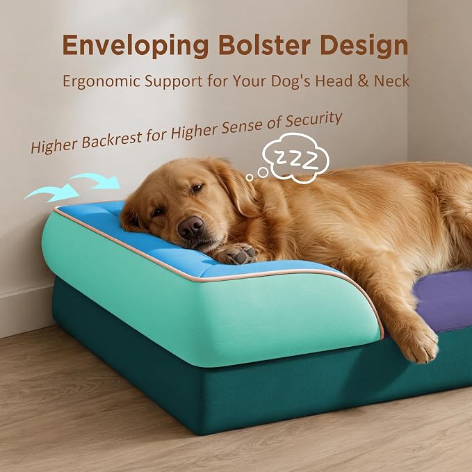 Comfort Expression Orthopedic Dog Beds for Large Sized Dog with Bolster | Waterproof Dog Couch Bed with Washable Cover & Non-Slip Bottom, Supportive Egg Crate Foam Large Pet Bed, 36x27 Inch