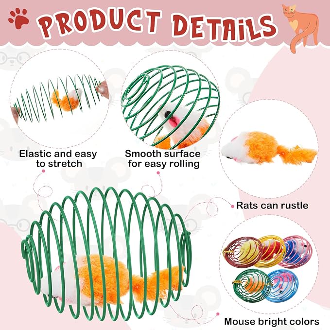 Jecery 5 Pcs Cat Toys Spring,Mouse,Bright Color