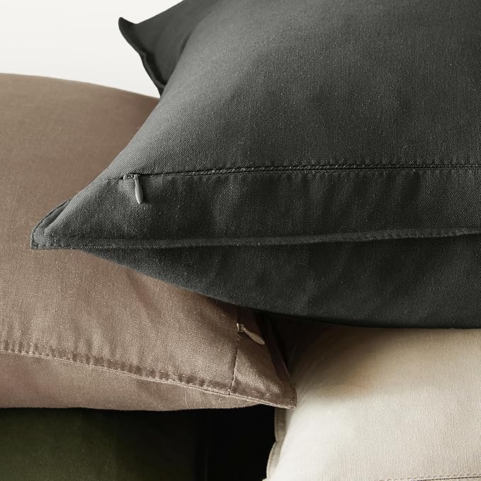 MIULEE Euro Shams Decorative Linen Pillow Covers 24x24 Inch Dark Gray | Pack of 2, Boho Farmhouse Modern Soft Accent Throw Pillows, Neutral Cushion Covers, Home Decor for Bed Sofa Couch Living Room