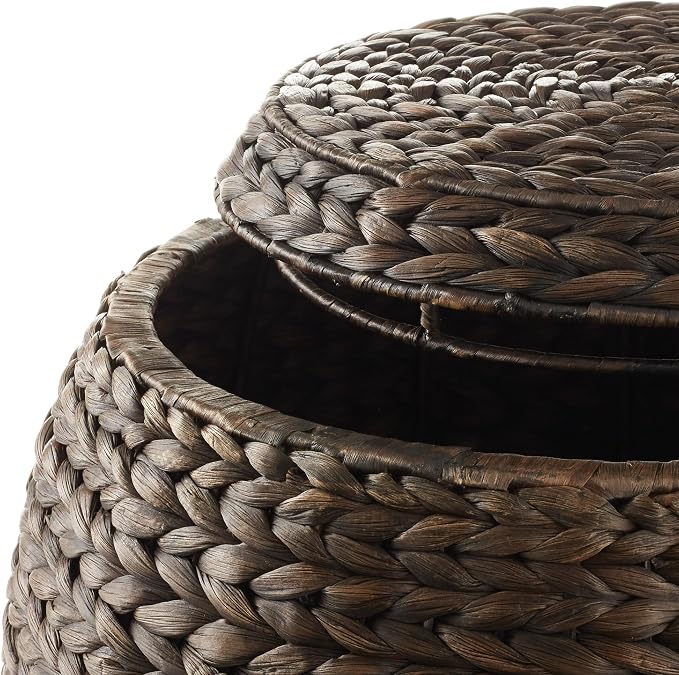 Casafield Round Storage Basket with Lid - Espresso Dark Brown, Handwoven Hyacinth Organizer for Laundry, Blanket, Plants, Bedroom, Living Room, Office