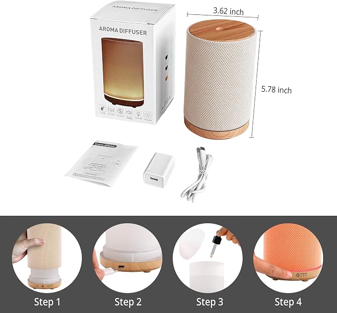 Essential Oil Diffuser 150ml, Fabric Texture Ultrasonic Aromatherapy Diffuser with 1/2/4H Timer, 7 Color Lights, Auto Shut-Off, Ultra-Quiet for Bedroom Home Office (White)