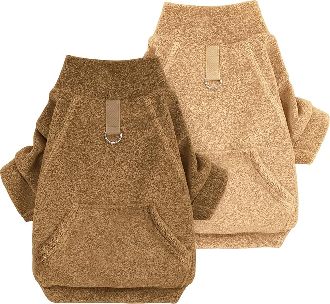 Idepet Fleece Sweater 2 Pack,Turtleneck Sweatshirt Pet Clothing | Winter Dog Clothes,Stretchy,Small Coat,Cat Apparel,with Leash Ring,for Small Medium Dogs Cats,with Pocket