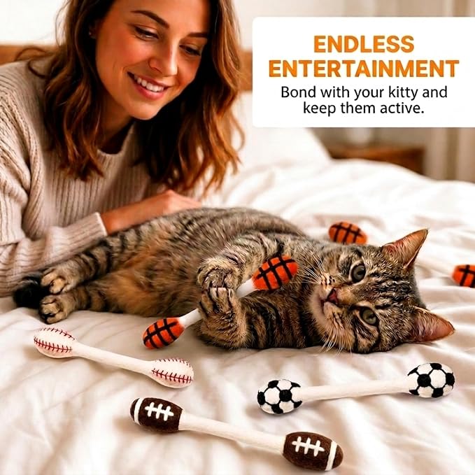 Glaciart One Swabs Cat Toys with Catnip - 4 Pk | Durable for Chew, Cute Cat Toys Interactive Kitty for Boredom, Exercise, & Play | Filled w/Organic Catnip for Anxiety & as Digestive Aid | Gift Idea