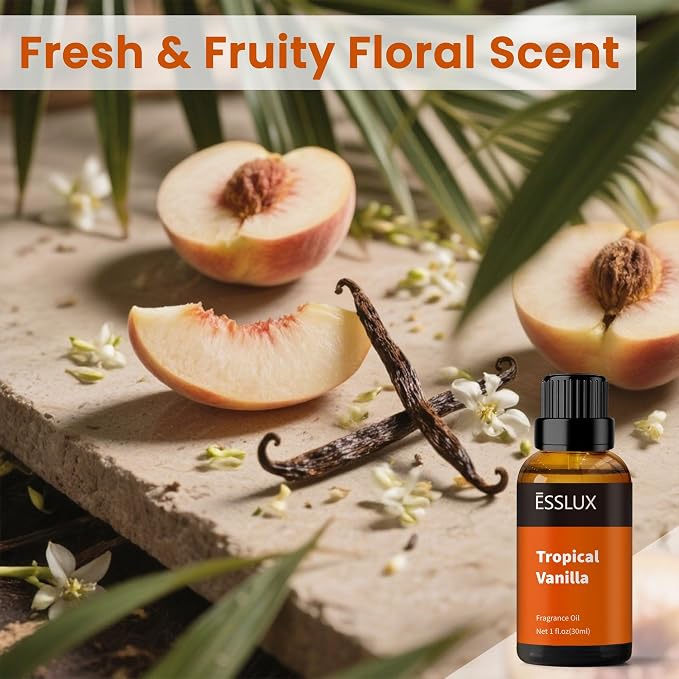 Tropical Vanilla Fragrance Oil, ESSLUX Large Single Essential Oil 30ml, Aromatherapy Candle Making Scents, Middle Eastern Scented Oils for Home for Diffuser, Massage, Soap, Perfume, Humidifier