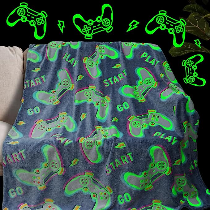 Gaming Blanket Gifts for Boys Girls, Soft Fleece Game Throw Blanket | Glow in The Dark Gaming Blanket for Kids, Christmas Birthday Gifts for Boys, Cozy Kids Blanket for Bed Room Decor 50"×60"