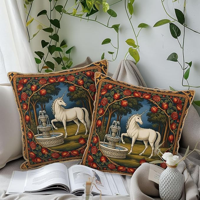 Vintage Horse Floral Velvet Pillow Covers 18x18 Inch Tapestry Art Flowers Throw Pillows for Couch Cushion Covers Pillowcase European French Country Pillow Cases for Sofa Bed Bedroom