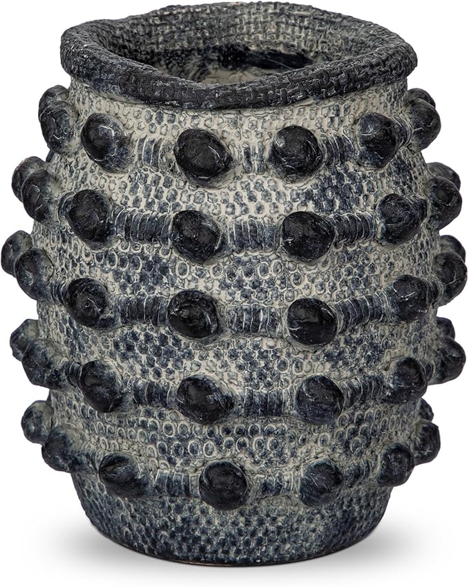 Rustic Farmhouse Vase, Boho Smoky Black Vase for Pampas Grass Small Textured Knotted Vases for Flowers Decorative Cement Floral Vases for Home Decor, Living Room, Dining Table