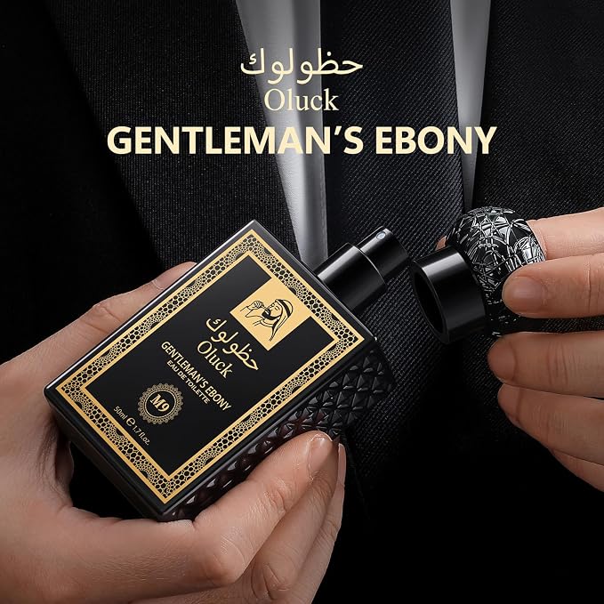 Oluck Gentleman’s Ebony M9 Men's Cologne 50ml Eau de Toilette – Warm Spicy Woody Fragrance for Men with Oud Wood, Cardamom, Cinnamon & Amber, Long Lasting Mens Perfume, Fragrance Gift for Men