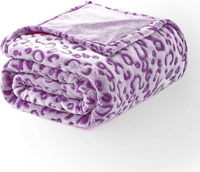 Excervent 3D Leopard Print Throw Blanket for Bed, 40x50 Inches, Purple | 280 GSM Lightweight Fleece Cheetah Throw Blanket for Sofa, Super Soft Cozy Gifts for Kids & Pets, Suitable for All Seasons