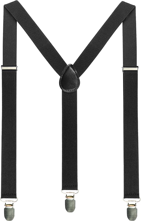 JEMYGINS Solid Color Mens Suspender with 3 Strong Clips Adjustable Braces